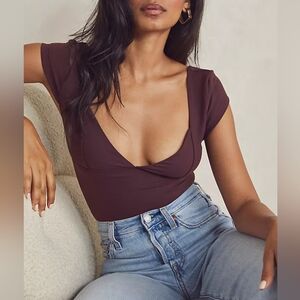 Free People Intimately Duo Corset Cami Top Bitter Chocolate NWOT